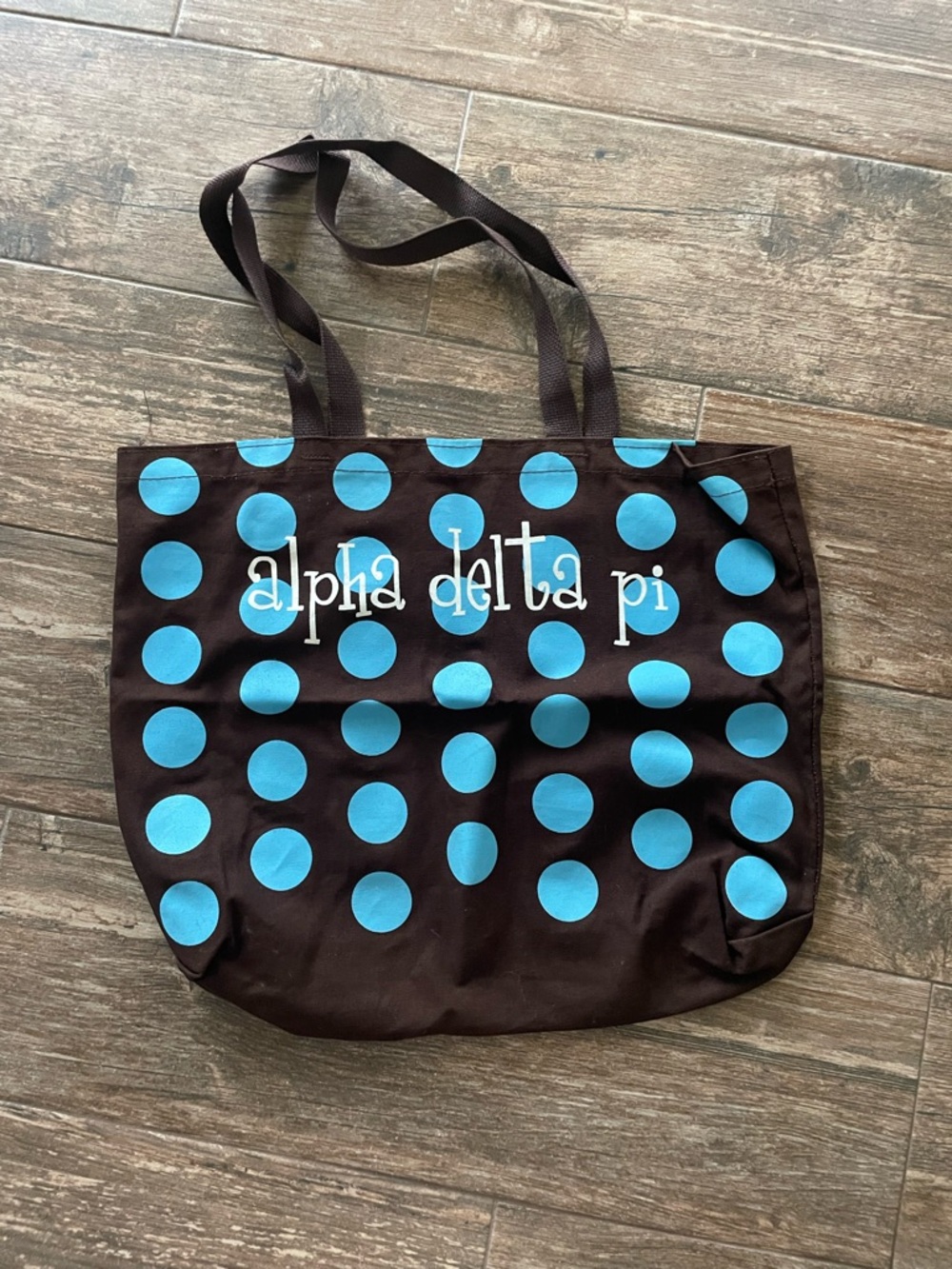 Alpha Delta Pi (ADPi) Polka Dot Canvas Tote Bag in Brown and Turquoise